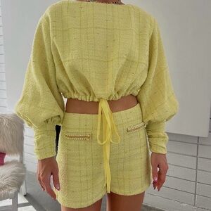 Yellow Tweed Shorts Set